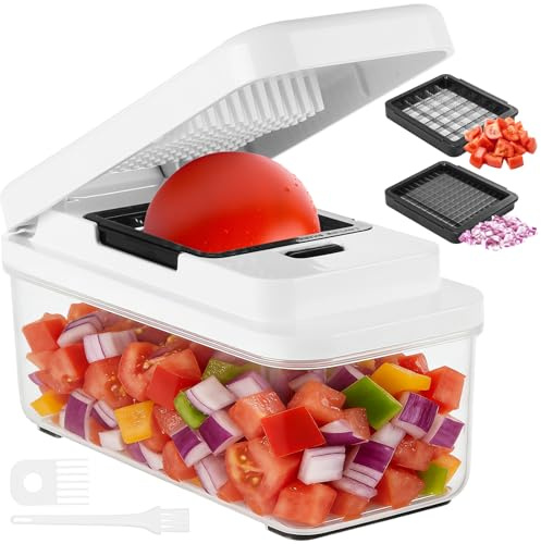 Coupe Legumes Multifonctions, Professionnelle Mandoline Cuisine, Decoupe Legumes avec 2 Lames Interchangeables, Coupe Legume Manuel pour Tomates Oignons Carotte Concombre