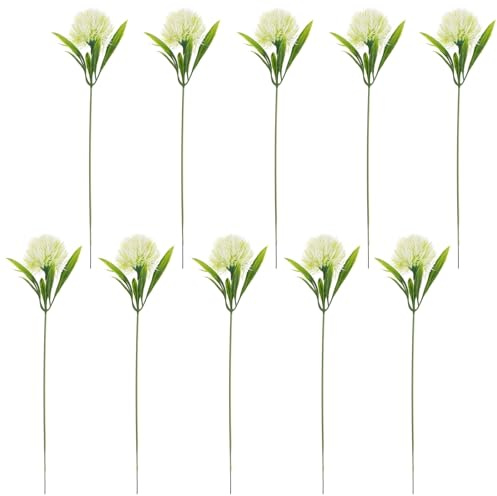 Healeved Künstliche Blume 10 Weiße Löwenzahnblüten aus Kunststoff Pflegeleicht Haltbar für Heimdekoration Hochzeit und Party