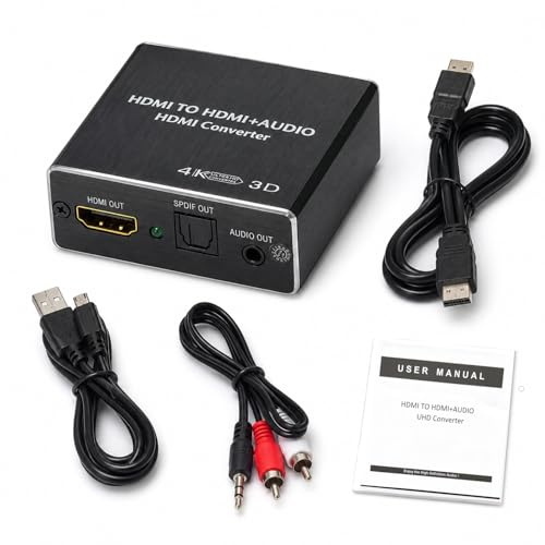 HDMI Audio Extractor 4K 30Hz SPDIF 3,5mm Stereo Splitter | EDID 2.0CH 5.1CH Umschalter für TV PS5 Xbox PC mit RCA Audioausgang