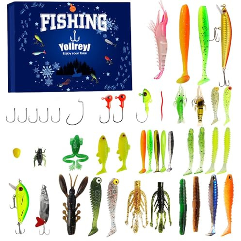 Fruusv Fishing Tackle Adventskalender,Angeln Adventskalender Weihnachten 24 Tage,Angelköder Ausrüstung Süßwasser Salzwasser | Für Teenager Ehemann Erwachsene Männer Vater Angler Enthusiasten