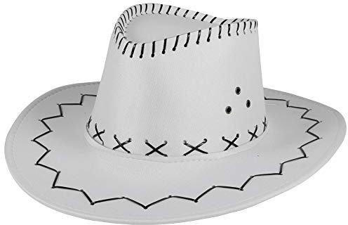 Cowboy Hut Sheriff Fasching Masken Perücke Maske - Zick Zack Muster Weiß