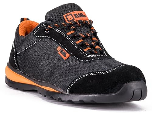 BLACK HAMMER Sicherheitsschuhe Herren Ultra Leicht Stahl Zehen Kappe und Kevlar Mittelsohle Fußgelenk Wanderschuh Schützende Zwischensohle Schwarz S1P SRC 4444 (47 EU)