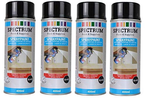 Noir Brillante Lot 4 Bombes Peinture Spray Aérosol 4X400ml bois,métal,aluminium,verre,pierre,plastique