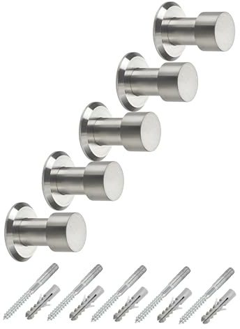 SOTECH 5 Stück Garderobenhaken TUULA mit Platte aus Edelstahl massiv | inkl. Montagematerial 33 mm Gesamtlänge Wandhaken Handtuchhalter