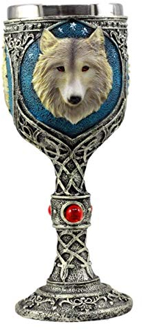 Taisuko Blue Remus Gray Wolf Celtic Magic 7oz Wine Chalice Goblet Cup