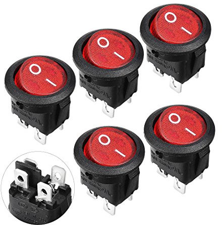 Aexit 5 UNIDS Redondo Rojo Lámpara 4 Pines DPST Interruptor Basculante de Palanca AC 250V (model: W3107XIII-4775XB) 6A 125V 10A