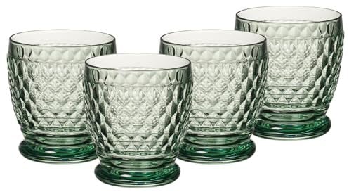 Villeroy & Boch Boston Coloured Becher Green 4er Set, 330 ml, Farbige Trinkgläser mit Facettenmuster, Becher aus Kristallglas für Heiß- und Kaltgetränke, Spülmaschinengeeignet, Grün