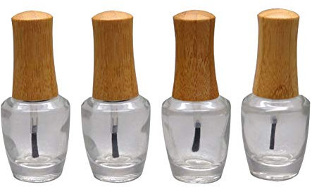 4 Pieces 15ml Empty Nail Polish Bottles with Banboo Lid and Brush Refillable Nail Polish Glass Bottles Come with 2 pieces Mini Funnel