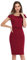 KOJOOIN Damen Etuikleid Business Bodycon Knielang Kleider Kurzarm festliches Cocktail Bleistiftkleid mit Gürtel Bordeaux Weinrot S