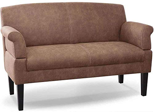 CAVADORE 2-Sitzer Küchensofa Malm, Sitzbank für Küche oder Esszimmer in Lederoptik, Inkl. Armteilverstellung, Federkern und moderner Kontrastnaht, 152 x 97 x 78, Mikrofaser: hellbraun
