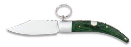 Navaja Pastora con cierre de anilla y empuñadura de madera verde con hoja de acero inox de 8,5 cm para Caza, Pesca, Camping, Outdoor, Supervivencia y Bushcraft + Portabotellas de regalo