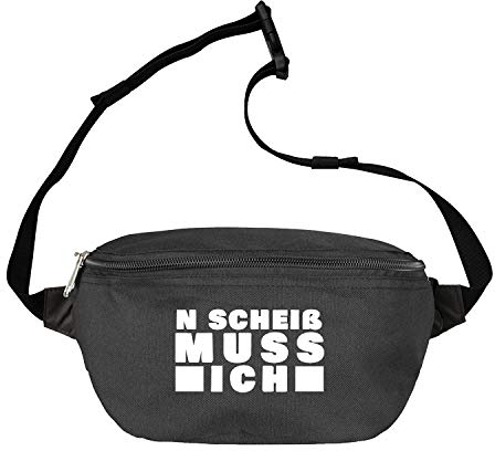 OwnDesigner n´ scheiß muss ich Bauchtasche mit Spruch Gürteltasche Aufdruck Umhängetasche Damen Herren Unisex Motiv (Bauch 462 Schwarz)