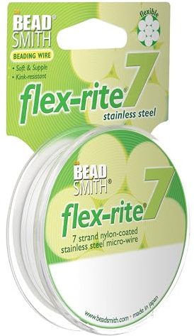The Beadsmith Flex-Rite Beading Wire, Nylon-Coated Stainless-Steel Wire | 7-Strand, 0.018 (0.45 mm) Dia, Pearl Silver, 100 ft Spool, Durable Necklace & Bracelet String, For Jewelry Making Supplies