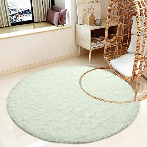 Tinyboy-hbq Teppich Wohnzimmer Schlafzimmer Rund Modern Design Shocky Lange Borsten Runde Innen rutschfest Dekor Ultra Weich Plüsch Haus Kinderzimmer Teppiche,Weiß,140x140cm