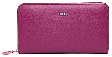 GIUDI ® Geldbörse Damen Mit Reißverschluss Leder Gelb Groß Mit Vielen Fächern Echtleder Lemon Zitronengelb Neonfarbe Safran Münzfach Kartenfächer Portemonnaie (Amarant - Rot / Dunkelrosa)