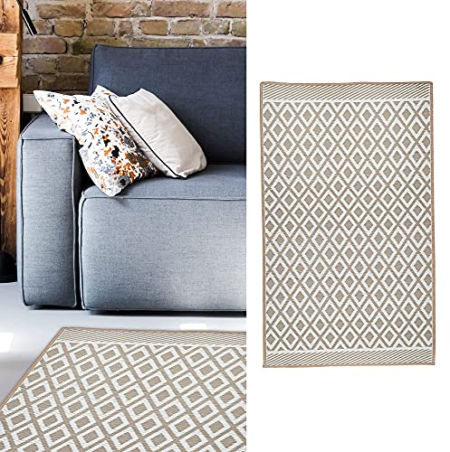 Teppich Outdoor 90x150 cm │Kunststoff beige-weiß │ Bodenmatte für Außenbereich (1 x Teppich beige/weiß)