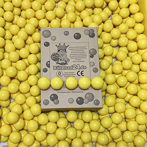 200 Bälle, Bio-Kunststoff Bällebad Bälle aus nachwachsenden Zuckerrohr - Rohstoffen, 6cm Ø, Kindergarten und Gewerbequalität -Gelb