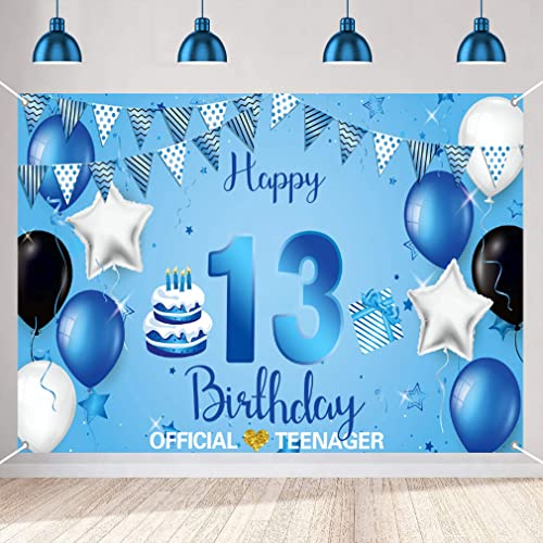 13. Geburtstag Banner 13 Geburtstag Deko Blau Party Dekoration Junge, Stoff Schild Poster 13. Jahrestag Party Geburtstagsbanner Tischschmuck Plakat, Official Teenager
