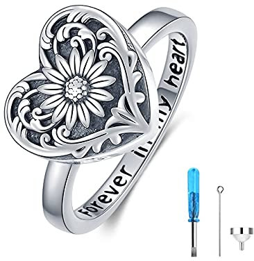 SOULMEET Sterling Silber Sonnenblume Locket Urne Ring für Asche Memorial Keepsake Schmuck für immer in meinem Herzen Kremation Ring für Frauen