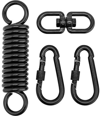 ZEONHEI Juego de muelles oscilantes, muelle de acero con 2 ganchos de presión y 1 gancho giratorio 360°, muelle oscilante para hamaca, hamaca, capacidad de carga de hasta 220 kg, color negro