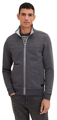 TOM TAILOR Herren 1037049 Sweatjacke Mit Stehkragen, 11086 - Dark Grey Melange, L EU