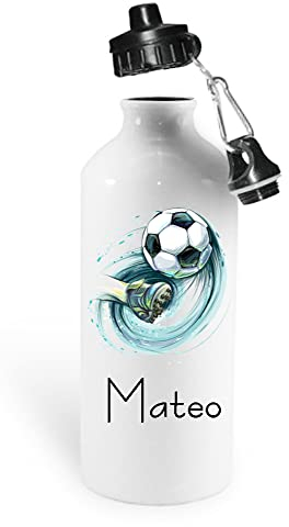 Los Eventos de la Tata - Botella agua niños -Libre BPA - 400ml y 600ml - botella agua personalizada - botella metal - botellas agua personalizadas (400ml, Futbol)
