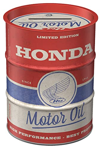 Nostalgic-Art Retro Spardose, 600 ml, Honda MC – Motor Oil – Geschenk-Idee für Honda-Zubehör Fans, Original Lizenzprodukt (OLP), Sparschwein aus Metall, Vintage Blech-Sparbüchse