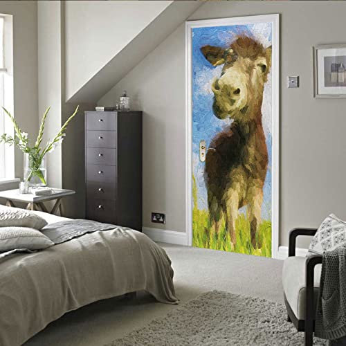 3D Türposter Türtapete Bemaltes Tier Esel Türtapete selbstklebend TürPoster Fototapete Türfolie Poster DIY Selbstklebende Wandbild PVC Wasserdichte Tapete B85 x H205cm