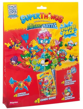 Superthings Serie Mutant Battle – Starter-Pack, Magazin, inklusive Comic-Guide zur Geschichte der Serie + 1 Exoskeleton Überraschung + 2 SuperThings Überraschungen (1 Farbwechsel)