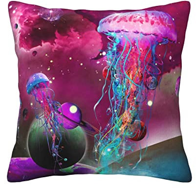 Quadratischer Kissenbezug, Quallen im Weltraum, Kissen 45 cm x 45 cm mit unsichtbarem Reißverschluss, dekoratives Kissen für Bettsofa (nur Kissenbezug, kein Kissenkern)