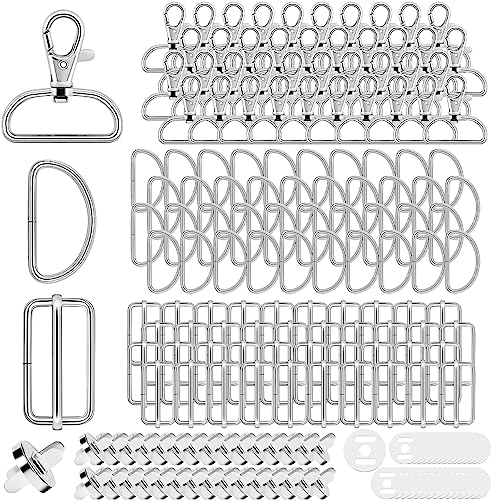 Drehbare Karabinerhaken 150Stk Schlüsselanhänger 32mm D-Ringe Triglide-Schiebeschnalle Magnetknöpfe Taschenverschluss Metall Halbrund Schnallen Hardware Dornschließe für Rucksack DIY Zubehör (Silber)