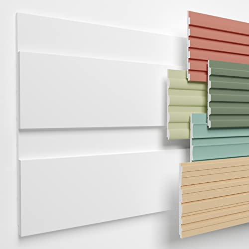 HEXIMO Lamellenwand (1.84 m²) aus XPS - Lamellen Wandpaneele Lamellenverkleidung Akustikpaneele weiß (4 Paneele, HLM-1-05 weiß) Paneele Wandleiste Platten Wand Deko