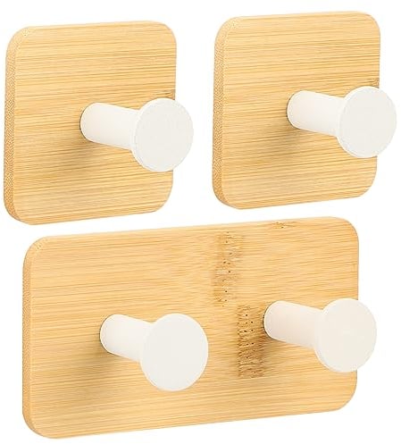 Segus Ganci in Bambù, Ganci Autoadesivi in Bambù, 3 Pezzi Gancio Adesivo, Ganci Autoadesivi Resistenti, Ganci Adesivi Muro per Soggiorno, Camera da Letto, Cucina (Bianco)