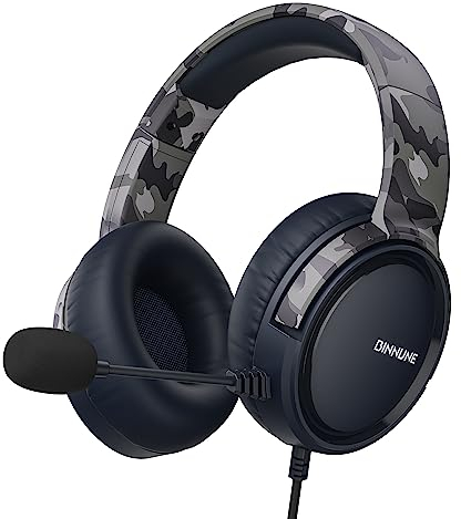 BINNUNE Cascos Gaming, Auriculares Gaming con Micrófono, Premium Stereo, Orejeras Ligero Cómodo, para Ps4 Ps5 Xbox PC NS Tableta Laptop - Camuflaje
