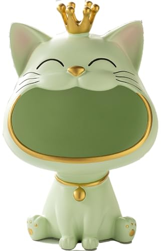 BLOOOK Lachende Katze Figuren Statue,Großer Mund Katze Aufbewahrungsbox,Maneki Neko Fortune Cat Skulptur,Glückliche Katzen Lagerung Box,Kätzchen Schlüssel Schale,Schmuck Tablett