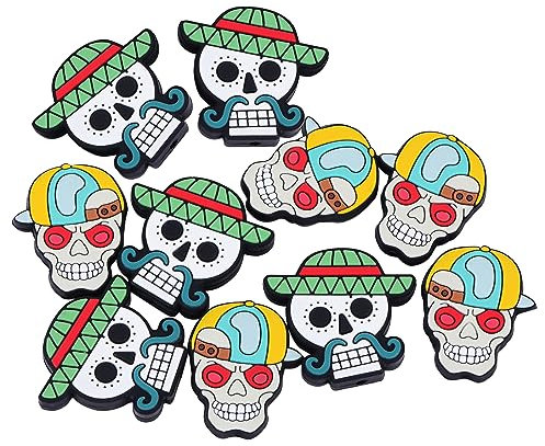 WEWAYSMILE 10 pcs Halloween Perles Mise au Point en Silicone Perles Tête Mort Perles en Silicone Stylo Personnages Kit Perles en Silicone pour Porte-Clés Fabrication Bracelet Collier Artisanat