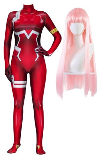 Zhongkaihua Darling in the Franxxx Cosplay Zero Two Cosplay Kostüm Bodysuit Jumpsuits Onesie Zero Two Figur Roter Kampfanzug Perückenset Karneval Halloween Kostüme Outfits