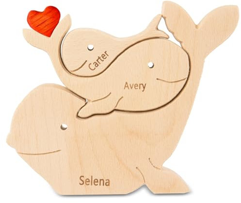 Personalisiertes Holzkunstpuzzle der Walfamilie, 2-6 Namen Benutzerdefinierte Holz Schnitzereien Familie Puzzle Geschenk, Desktop Ornament Home Tischdekoration für Familie Andenken Geschenke