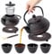 KADAX Tetera de hierro fundido con tazas de té, Juego de té japonés de hierro fundido, juego de té tradicional con filtro de malla y taza de té, tetera con mango resistente (negro)