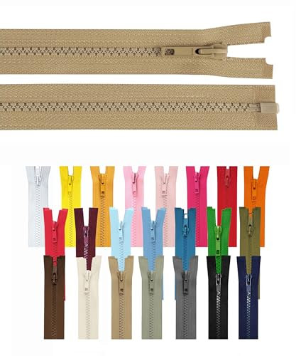 Reißverschluss teilbar Jackenreißverschluss Kunststoff Krampe Zähne grob 5mm Jacken Mantel Taschen Hellbraun 40cm