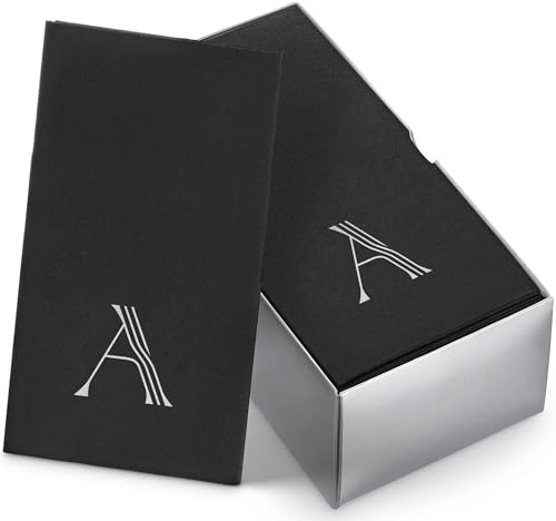 Mongrammierte Servietten mit Leinen-Gefühl, schwarzes Papier, 30,5 x 43,2 cm, Silberfolie, Buchstabe A, Servietten, Einweg-Servietten, Gästehandtücher für Hochzeit, Badezimmer, Party, Babyparty oder