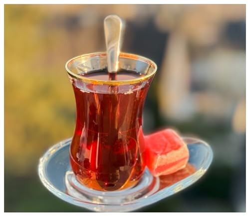 Topkapi - 18-tlg Türkisches Tee-Set Senol-Sultan für 6 Personen │ 6 Teegläser, 6 Untersetzer, 6 Teelöffel │ Teeglas mit Goldrand │ Komplett-Set │ Versandsicher gepackt