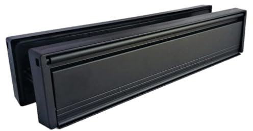 Betley Butterfly 12'' letter Box Black, Draught Proof Brushes, Matt Black UPVC Postal Letterbox, Telescopic Sleeved Letter Box with 40-80mm Door Thickness