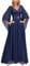 MIUSOL Women's Elegant Sequin Insert Lace Sheer Chiffon Deep V Neck Flare Sleeve Evening Prom Formal Long Dress (Large, Navy Blue)