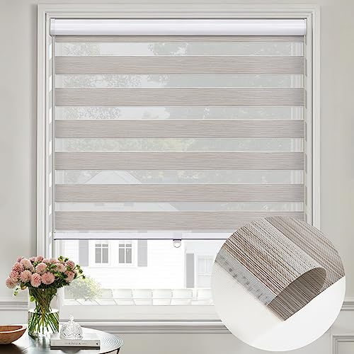 Moonice Zebra Roller Blinds Cordless Spring Lifting Zebra Shades with Dual Layer Day and Night Roller Blinds for Windows Light Control and Privacy for Home Bedroom Office (Autumn, 122cm W x 163cm H)