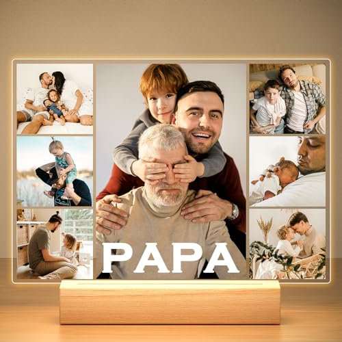KoxSmar Cadeau Papa Personnalisé, Cadre Personnalisé Photo, Cadre Photo Personnalisé avec Photo, Cadre Lumineux Personnalisable, Cadeau Anniversaire Papa, Cadeau Fete des Peres Personnalisé