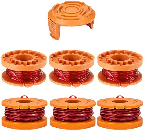 JAMSSOW 6 Bobine de Fil Convient pour Wor*x WA0010 WA0004,Rechange Coupe Bordure pour WG150,WG151,WG154,WG155,WG160,WG163,WG175,WG180,Ø1,65mm 3,05m Longueur,WA6531 Couvercle(6 Bobine+1 Couvercle)