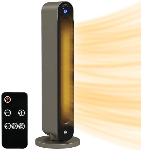 HOMCOM Electric Heater, 2200W Ceramic Heater with Remote, 3 Modes, Timer, 45° Oscillation, Space Heater for Home, Silver