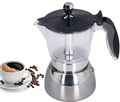 Cafetera de estufa, cafetera Moka de inducción, cafetera, cafetera Moka transparente de 6 tazas, cafetera Moka, cafetera Moka, tetera, cafetera italiana