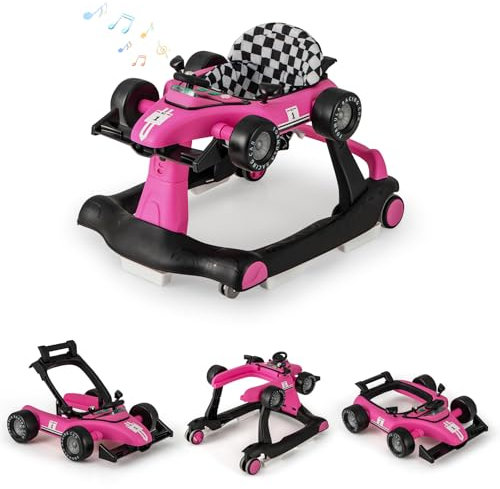 DREAMADE Lauflernhilfe, 4 in 1 Autoförmiger Lauflernwagen mit einstellbarer Geschwindigkeit, Musik & Licht, Babywalker Höhenverstellbar & Klappbar, Gehfrei Baby ab 6 Monate (Purpur)